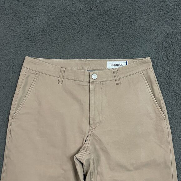 Bonobos Chino Pants Mens 32 Beige Tan Straight Fit Washed Chinos Casual 32x32 - Picture 2 of 12